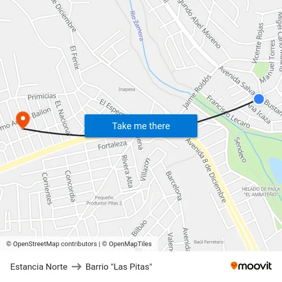 Estancia Norte to Barrio "Las Pitas" map
