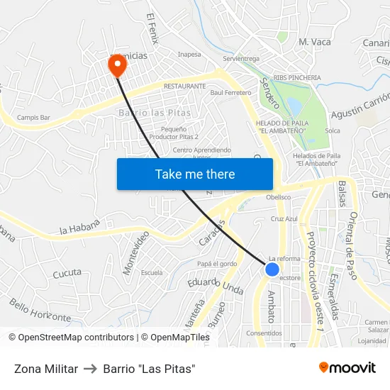 Zona Militar to Barrio "Las Pitas" map