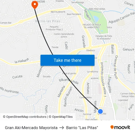 Gran Aki-Mercado Mayorista to Barrio "Las Pitas" map