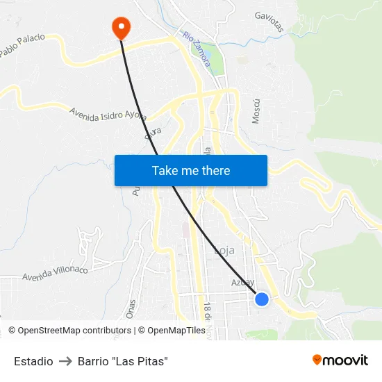 Estadio to Barrio "Las Pitas" map