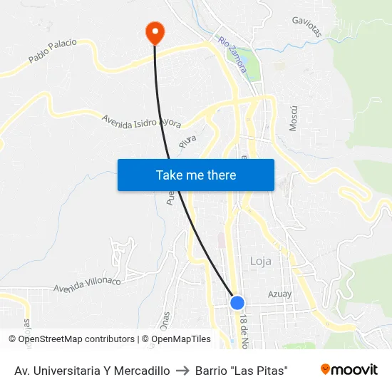 Av. Universitaria Y Mercadillo to Barrio "Las Pitas" map