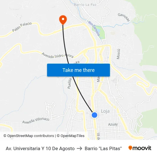 Av. Universitaria Y 10 De Agosto to Barrio "Las Pitas" map
