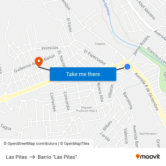 Las Pitas to Barrio "Las Pitas" map