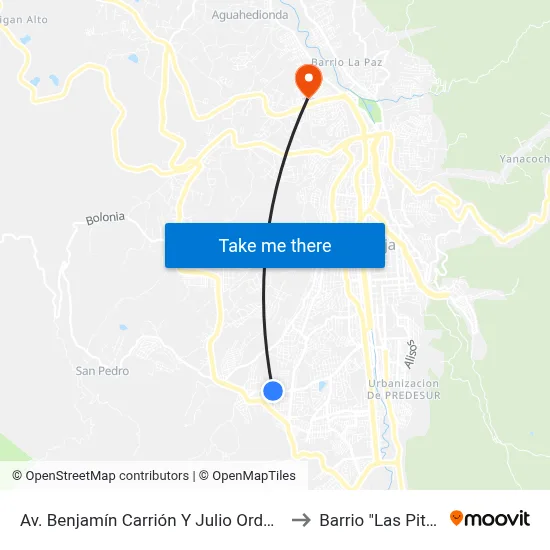 Av. Benjamín Carrión Y Julio Ordoñez to Barrio "Las Pitas" map