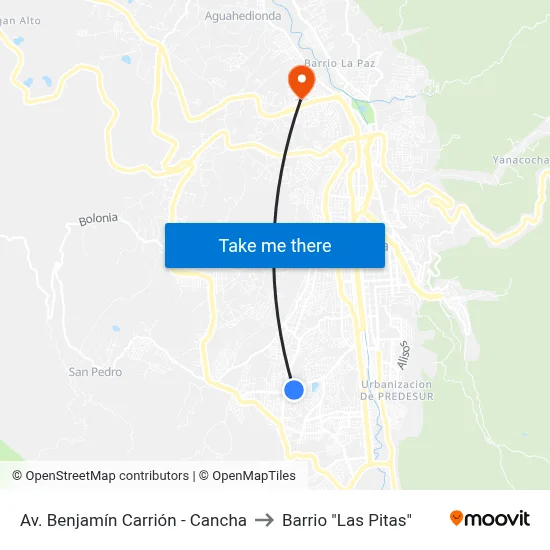 Av. Benjamín Carrión - Cancha to Barrio "Las Pitas" map