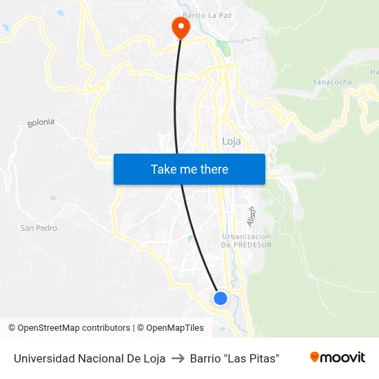 Universidad Nacional De Loja to Barrio "Las Pitas" map