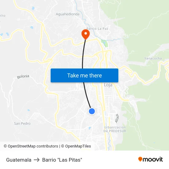 Guatemala to Barrio "Las Pitas" map