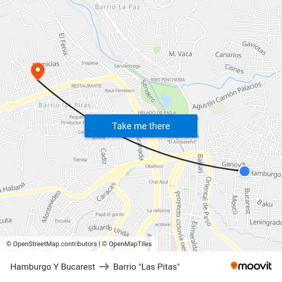 Hamburgo Y Bucarest to Barrio "Las Pitas" map