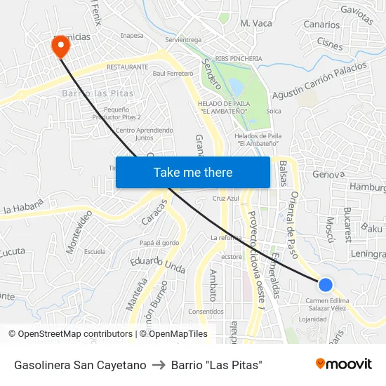 Gasolinera San Cayetano to Barrio "Las Pitas" map