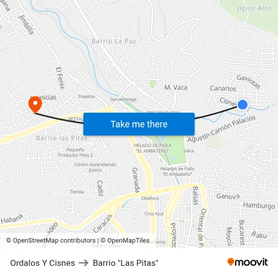 Ordalos Y Cisnes to Barrio "Las Pitas" map