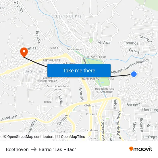 Beethoven to Barrio "Las Pitas" map