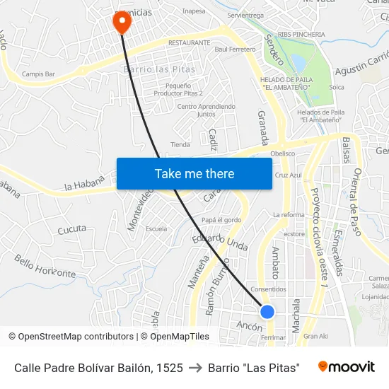 Calle Padre Bolívar Bailón, 1525 to Barrio "Las Pitas" map