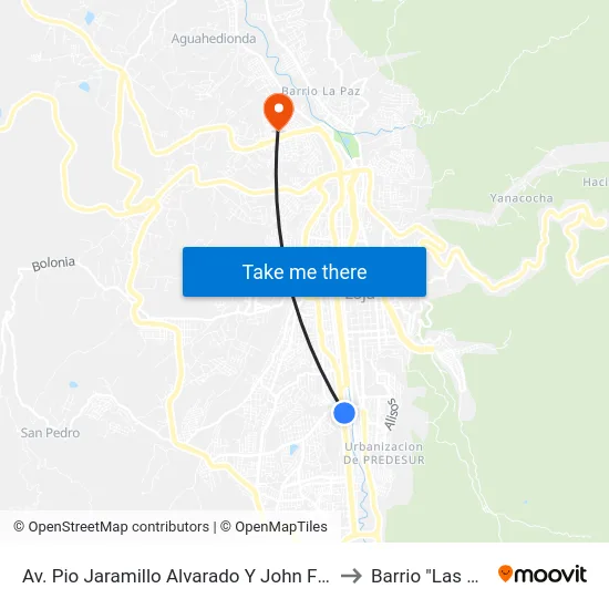 Av. Pio Jaramillo Alvarado Y John F- Kennedy to Barrio "Las Pitas" map