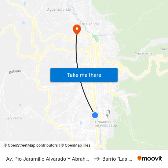 Av. Pio Jaramillo Alvarado Y Abraham Lincon to Barrio "Las Pitas" map
