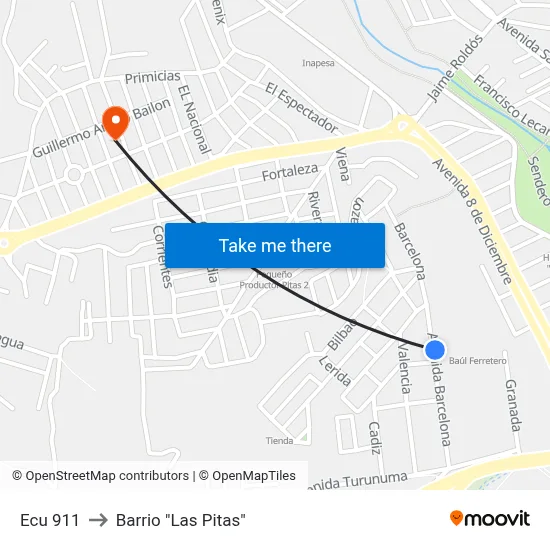 Ecu 911 to Barrio "Las Pitas" map