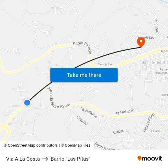 Via A La Costa to Barrio "Las Pitas" map