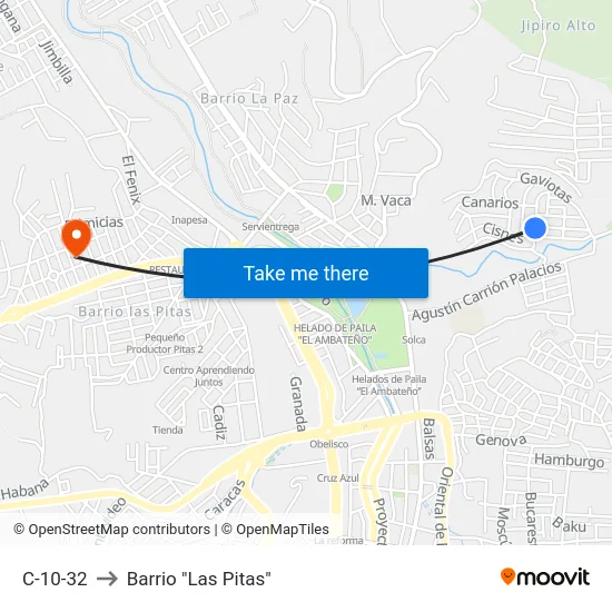 C-10-32 to Barrio "Las Pitas" map