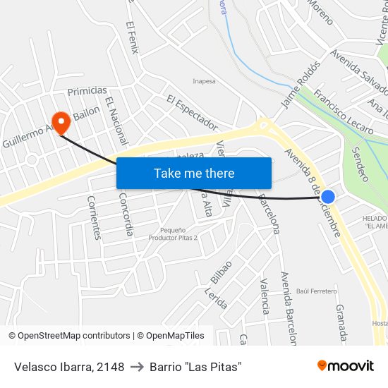 Velasco Ibarra, 2148 to Barrio "Las Pitas" map