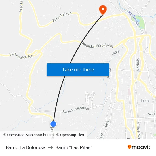Barrio La Dolorosa to Barrio "Las Pitas" map