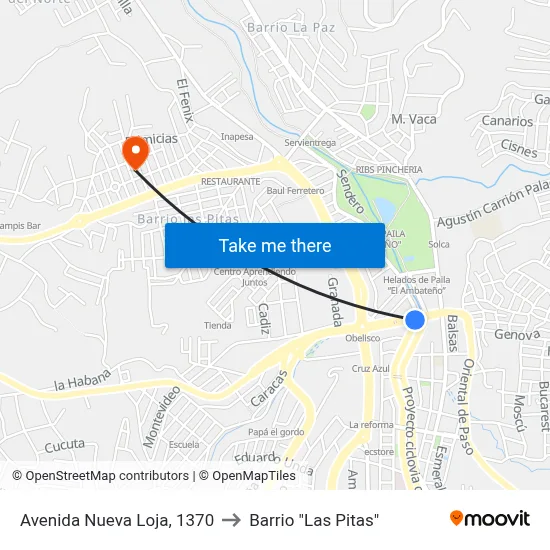 Avenida Nueva Loja, 1370 to Barrio "Las Pitas" map