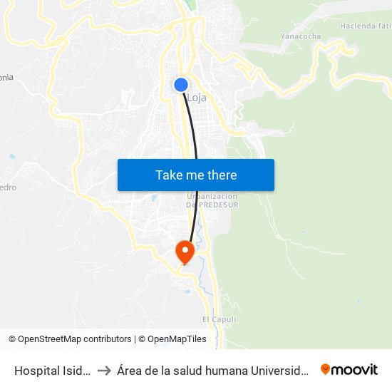 Hospital Isidro Ayora to Área de la salud humana Universidad Nacional de  Loja map