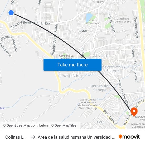 Colinas Lojanas to Área de la salud humana Universidad Nacional de  Loja map