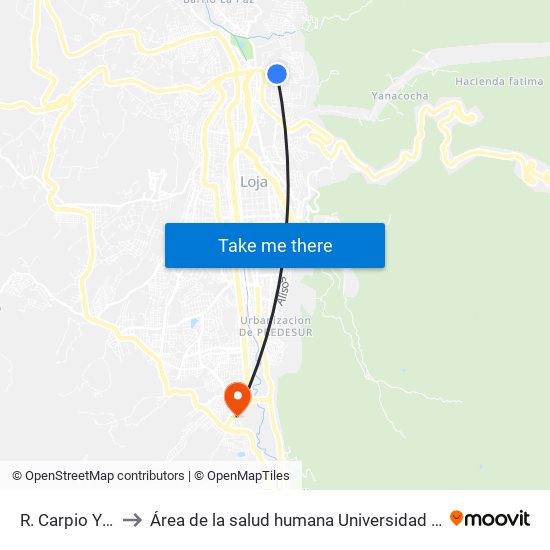 R. Carpio Y Pardo to Área de la salud humana Universidad Nacional de  Loja map