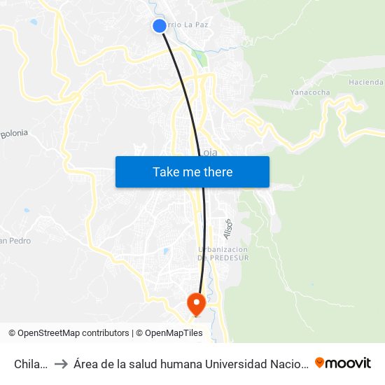 Chilalos to Área de la salud humana Universidad Nacional de  Loja map