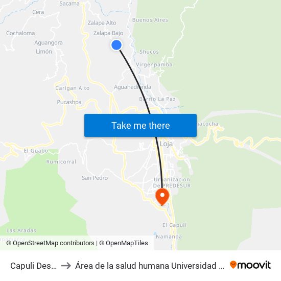 Capuli Despacho to Área de la salud humana Universidad Nacional de  Loja map