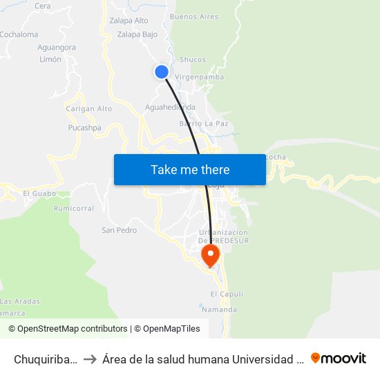 Chuquiribamba 5 to Área de la salud humana Universidad Nacional de  Loja map