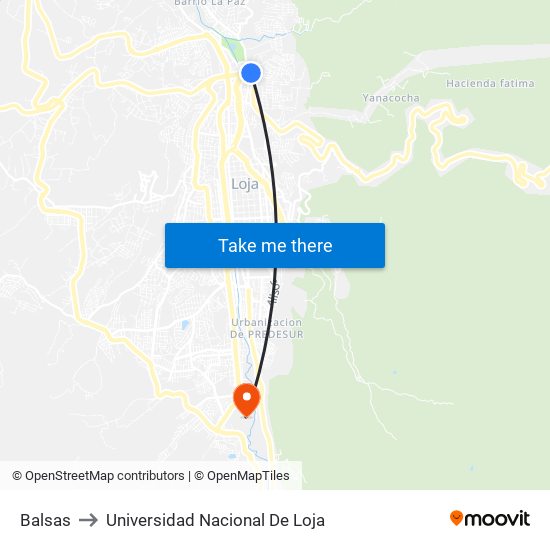 Balsas to Universidad Nacional De Loja map