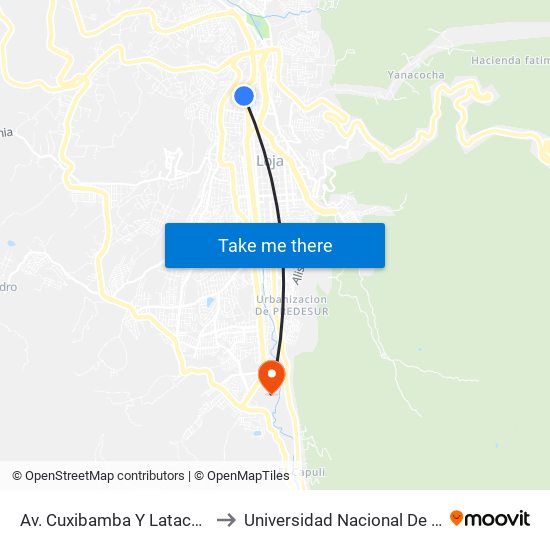 Av. Cuxibamba Y Latacunga to Universidad Nacional De Loja map