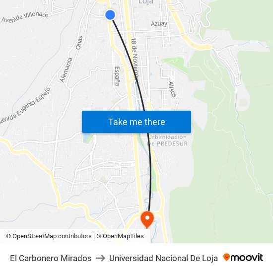 El Carbonero Mirados to Universidad Nacional De Loja map