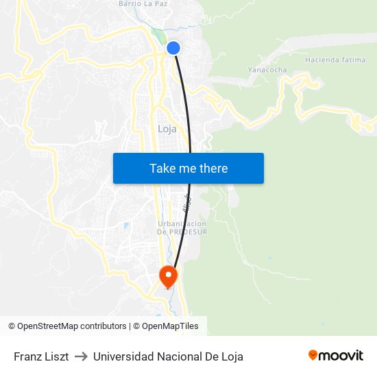 Franz Liszt to Universidad Nacional De Loja map