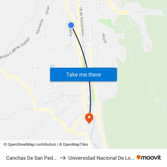 Canchas De San Pedro to Universidad Nacional De Loja map