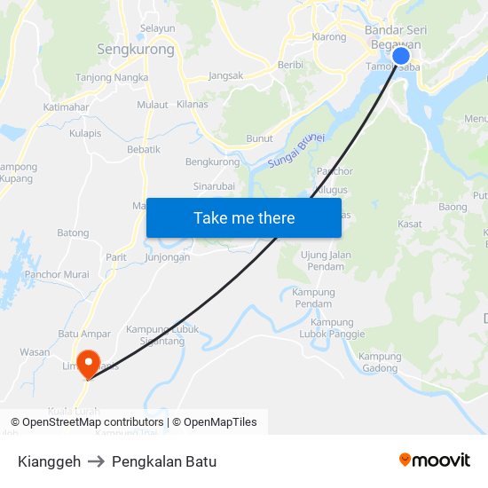 Kianggeh to Pengkalan Batu map