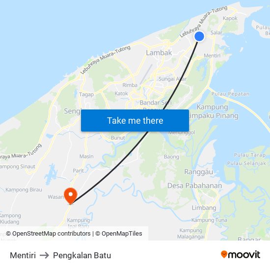 Mentiri to Pengkalan Batu map