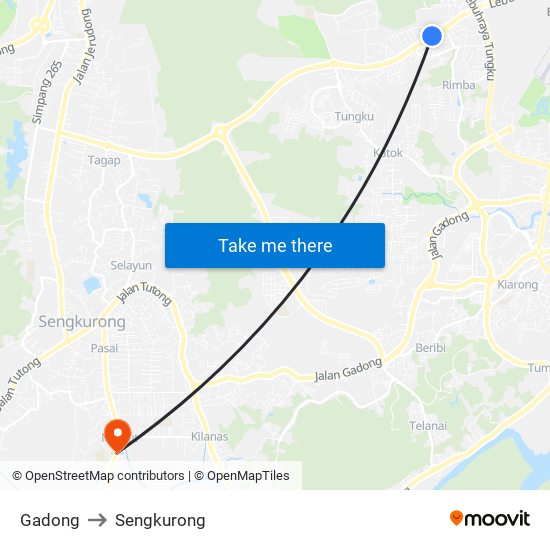 Gadong to Sengkurong map
