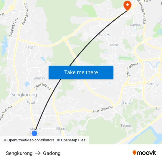 Sengkurong to Gadong map