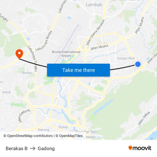 Berakas B to Gadong map