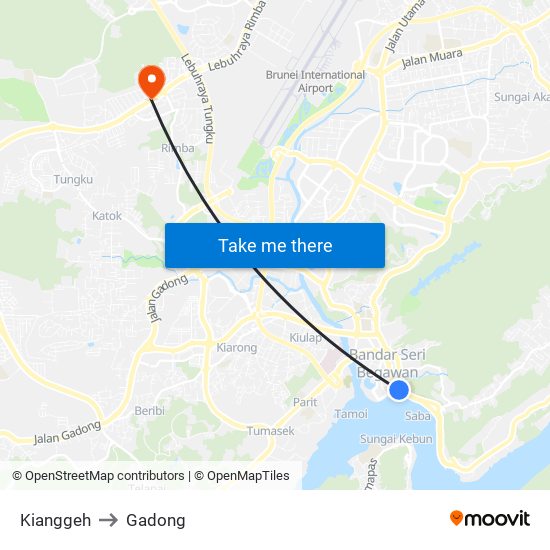 Kianggeh to Gadong map