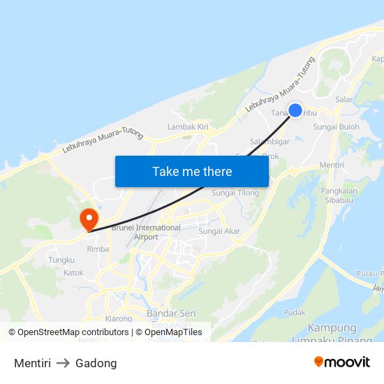 Mentiri to Gadong map