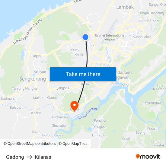 Gadong to Kilanas map