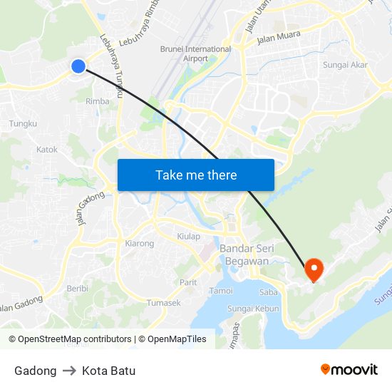 Gadong to Kota Batu map