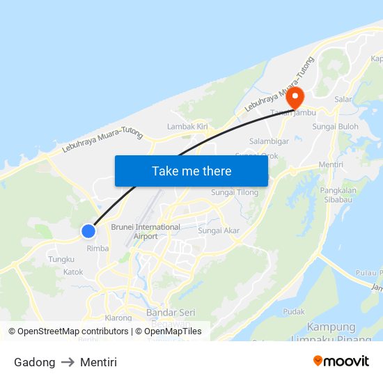 Gadong to Mentiri map