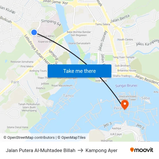Jalan Putera Al-Muhtadee Billah to Kampong Ayer map