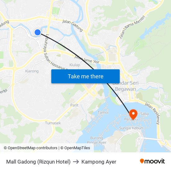 Mall Gadong (Rizqun Hotel) to Kampong Ayer map