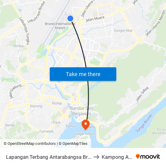 Lapangan Terbang Antarabangsa Brunei to Kampong Ayer map
