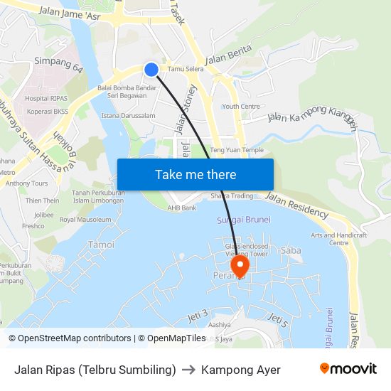 Jalan Ripas (Telbru Sumbiling) to Kampong Ayer map
