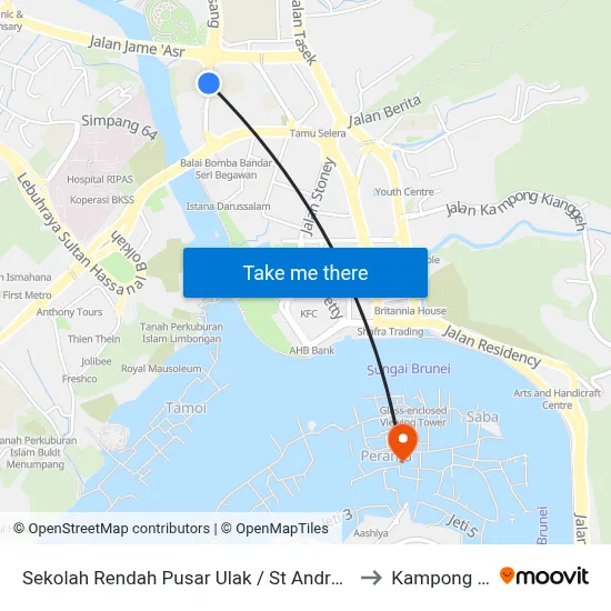 Sekolah Rendah Pusar Ulak / St Andrew's School to Kampong Ayer map